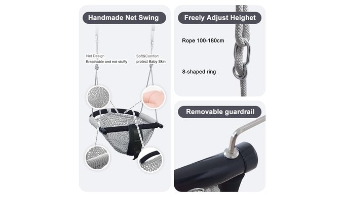 Toddler&2-in-1 Baby Swing - Adjustable Rope Swings Seat for Kids | Indoor & Outdoor Durable Backyard Swing Set for Infants & Toddlers (Gray) thumbnail 5
