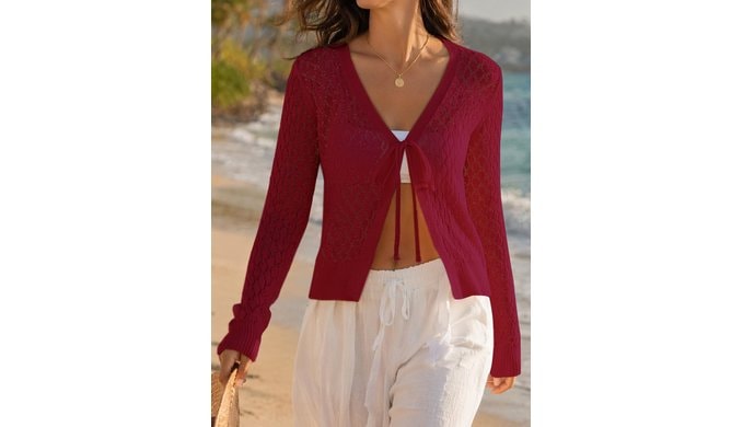 Women’s Crochet Shrugs Cardigans V Neck Light Weight Beach Sweaters thumbnail 3