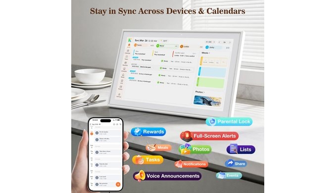 15.6" Digital Calendar Wall Touch Screen Family Planner Picture Frames Sync thumbnail 2