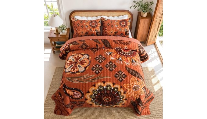 BEDISELY Velvet Queen Size Quilt Bedding Set, 3 Pieces Fall Floral Bedding thumbnail 2