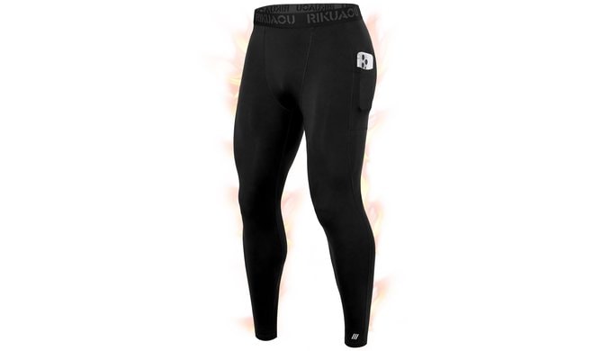 Men's Thermal Compression Pants Fleece Lined Leggings with Pockets