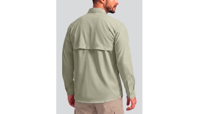 BETBO Men's Long Sleeves Fishing Shirts Button Down Summer Travel Work Shirts with Zipper Pockets thumbnail 2