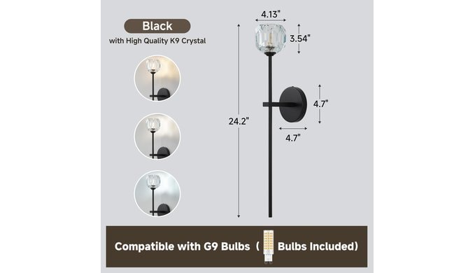 Black Crystal Wall Sconces Brass Mid Century Modern Vanity Bathroom Sconce thumbnail 3