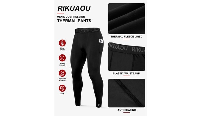 Men's Thermal Compression Pants Fleece Lined Leggings with Pockets thumbnail 4