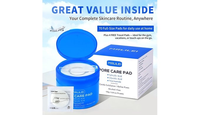 MRLILEI BHA Salicylic Acid Toner Pads with Pore Care, Dual-Textured Exfoliating Pads with Glycolic Acid & Niacinamide, Daily Facial Skincare for All Skin Types, 70 Pads + 4 Trial Pads thumbnail 5