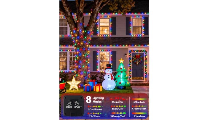 Solar Christmas Lights Outdoor 4 Pack 152FT 400LED String Lights Multicolor thumbnail 2