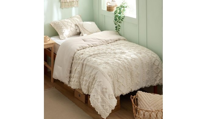 Bedsure Boho Twin Bedding Sets,Bedroom Decor Comforter Set Beige 2 Pieces