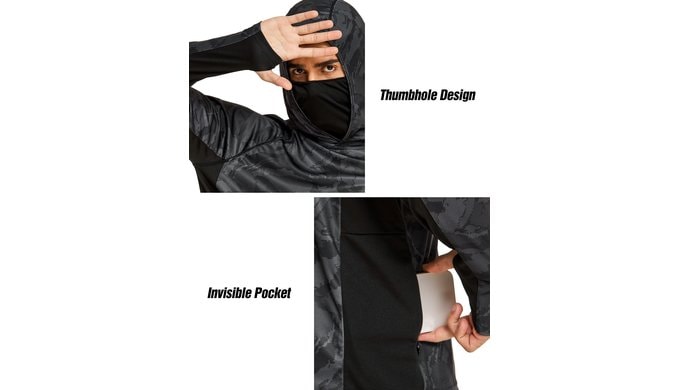 COOrun Men's UPF 50+ Sun Hoodie Long Sleeve Hooded Fishing Shirts with Mask thumbnail 5