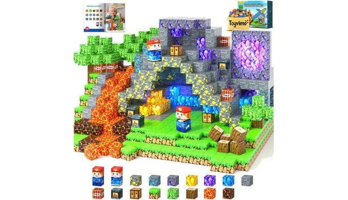 Toyvimo Magnetic Blocks 100PCS Kids Toys Magnetic Building Blocks Build Mine Magnet World Craft Cubes Boys Toys Ages 3-5 4-6 5-7 6-8, 3-12 Year Old Boy Birthday Gifts
