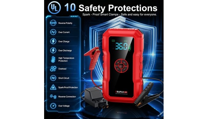 Portable Car Battery Jump Starter with Air Compressor - 9000A 150PSI thumbnail 5