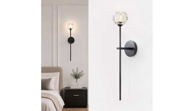 Black Crystal Wall Sconces Brass Mid Century Modern Vanity Bathroom Sconce