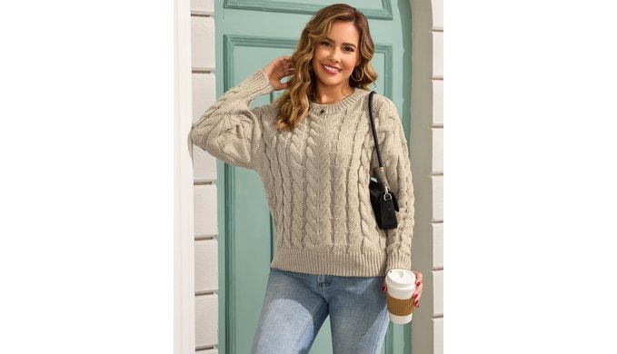 ZAFUL Womens Oversized Sweaters 2025 Cable Knit Chunky Sweater Long Sleeve Crewneck Pullover Loose Outfits thumbnail 3
