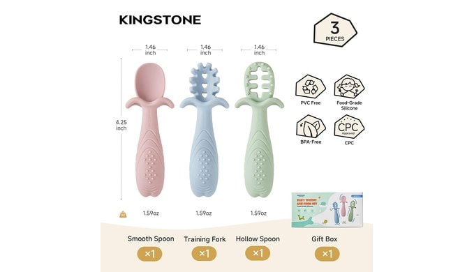 Baby Spoons Self Feeding 6+ Months, Anti-Choke, Silicone, 3-Pack thumbnail 3