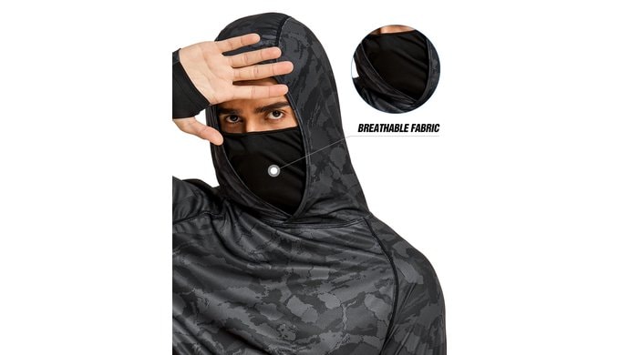 COOrun Men's UPF 50+ Sun Hoodie Long Sleeve Hooded Fishing Shirts with Mask thumbnail 3