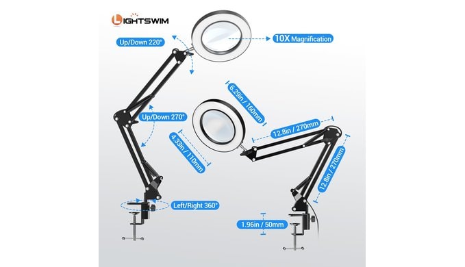10X LED Magnifier Desk Lamp with Clamp, Hands Free Magnifying Glass with 72 LEDs Light, 3 Color Modes Stepless Dimmable, included Two Pack 30X 45X Jewelers Loupe for Close Work, Repair, Reading, Craft thumbnail 4
