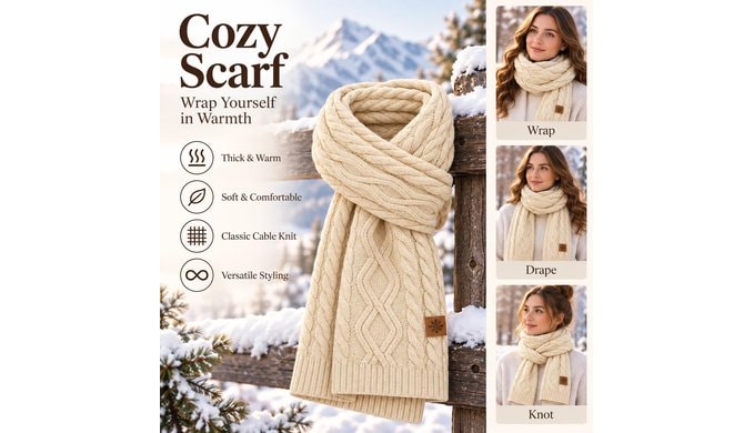 Winter Beanie Scarf Gloves Headband Set for Women Men, 4 Piece Knit Set thumbnail 3
