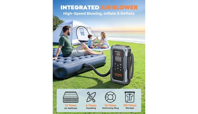 6000A 160PSI 9-in-1 Car Battery Jump Starter with Air Compressor & Air Blower (All Gas 12L Diesel), Battery Jumper Starter Portable Jump Box for Car Battery with 800LM Light/18W Fast Charge thumbnail 4