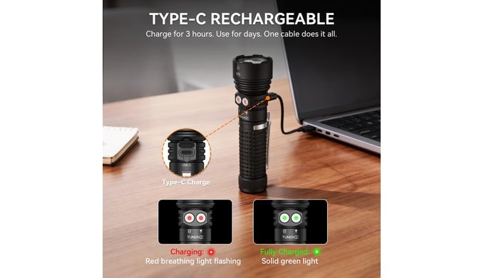M5 EDC Tactical Flashlight Rechargeable,5200Lm White & Red Light thumbnail 3