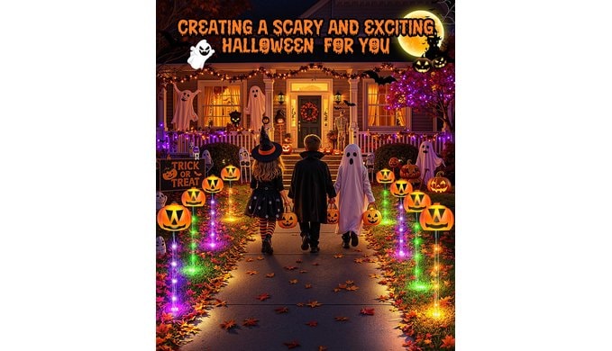 12 Pack Halloween Outdoor Decorations Solar Pathway Stake Pumpkin Lights thumbnail 5