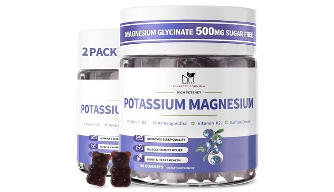 Potassium Magnesium Gummies Magnesium Glycinate 500mg for Sleep 2 Pack