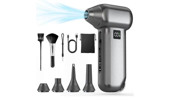 Electric Air Duster 8000mAh LED Display Turbo Blower (Silver)