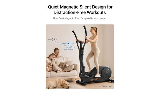 Elliptical Exercise Machine with 16''-12'' Stride & Heart Rate Grips,Ultra Silent Magnetic Elliptical Machine for Home with 8&16 Levels Resistance and LCD Monitor,400 LBS Weight Capacity thumbnail 5