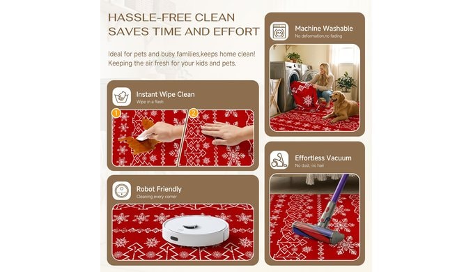 Christmas Area Rug 5x7 Red Snowflake Washable thumbnail 4