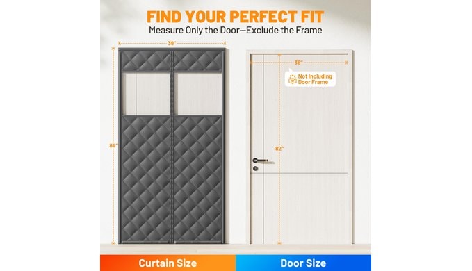 Magnetic Insulated Door Curtain Fits 36"x82" Doors - Thermal Door Cover for Winter with Clear Window, Window Insulation Kit & Doors Draft Stopper to Keep Cold Air Out for Front Doorway Home - Black thumbnail 2