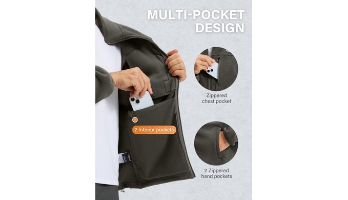 Pudolla Men's Polar Fleece Jacket Full Zip Hiking Coat with Zipper Pockets thumbnail 5