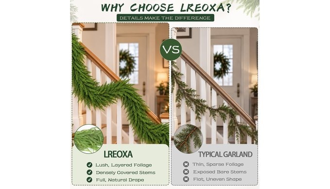 2 Pcs 9FT Artificial Norfolk Pine Garland, Lush with a Natural Drape thumbnail 3