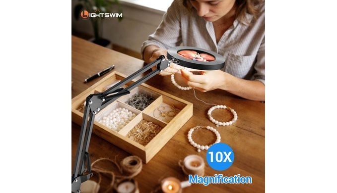 10X LED Magnifier Desk Lamp with Clamp, Hands Free Magnifying Glass with 72 LEDs Light, 3 Color Modes Stepless Dimmable, included Two Pack 30X 45X Jewelers Loupe for Close Work, Repair, Reading, Craft thumbnail 2