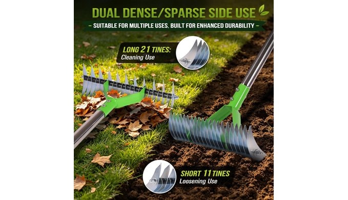 77” Thatch Rake for Lawns, Adjustable Dethatching Rake for Grass & Garden thumbnail 4