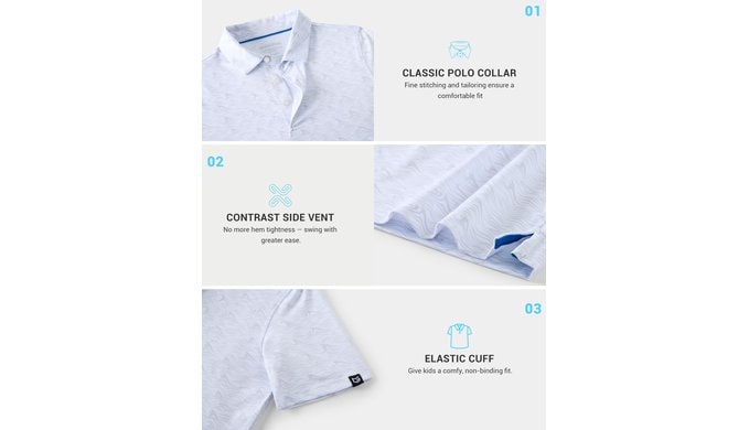 Boys Golf Polo Collared Performance Print Youth Kids Short Sleeve Shirts thumbnail 5