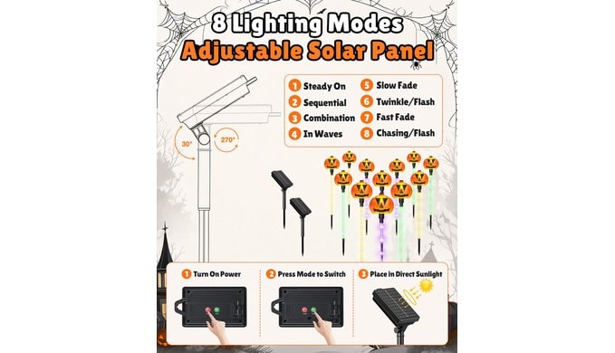 12 Pack Halloween Outdoor Decorations Solar Pathway Stake Pumpkin Lights thumbnail 4