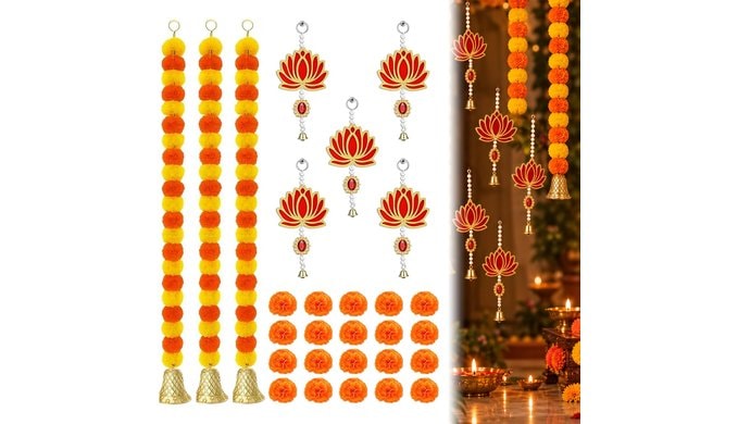 28 Pcs Diwali Decorations Lotus Backdrop Hanging Decor Set for Home Pooja