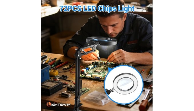 10X LED Magnifier Desk Lamp with Clamp, Hands Free Magnifying Glass with 72 LEDs Light, 3 Color Modes Stepless Dimmable, included Two Pack 30X 45X Jewelers Loupe for Close Work, Repair, Reading, Craft thumbnail 3