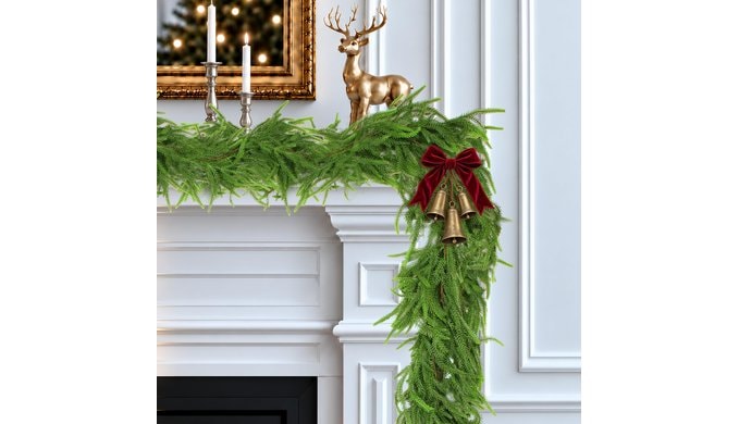2 Pcs 9FT Artificial Norfolk Pine Garland, Lush with a Natural Drape