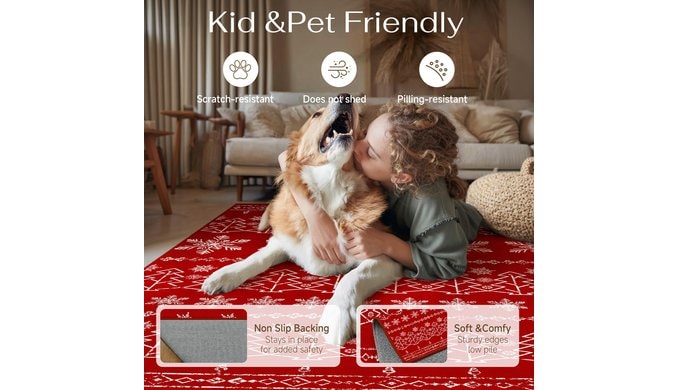 Christmas Area Rug 5x7 Red Snowflake Washable thumbnail 3