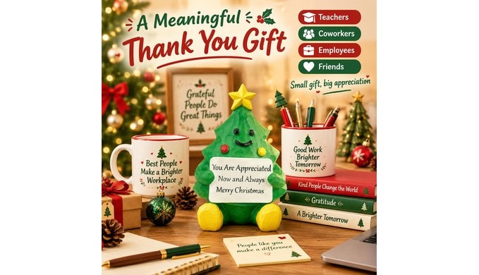 Christmas Thank You Gifts: 3.9" Mini Christmas Tree Figurine with Heartfelt Appreciation Message, Adorable Resin Christmas Decoration Gift for Friends, Family, Boss, Coworkers, Teachers & More thumbnail 2