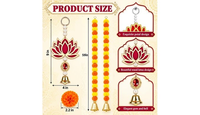 28 Pcs Diwali Decorations Lotus Backdrop Hanging Decor Set for Home Pooja thumbnail 3
