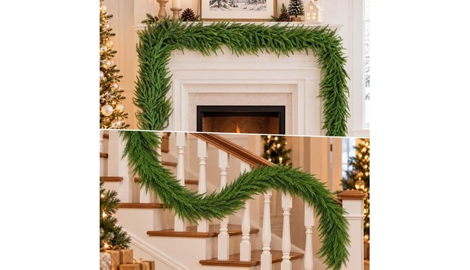 2 Pcs 9FT Artificial Norfolk Pine Garland, Lush with a Natural Drape thumbnail 5