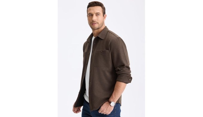 Comdecevis Men's Casual Button Down Brushed Twill Shirt Jacket thumbnail 3