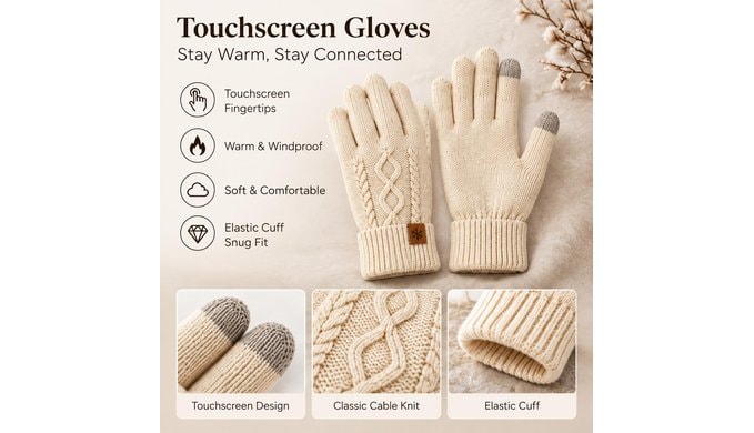 Winter Beanie Scarf Gloves Headband Set for Women Men, 4 Piece Knit Set thumbnail 5