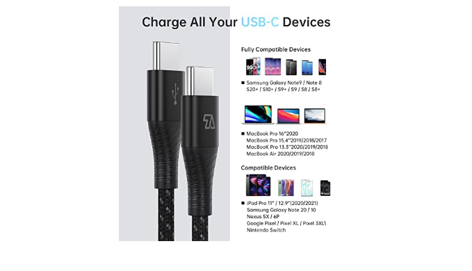 USB C to USB C Cable, 6.6FT/2M – teleadapt