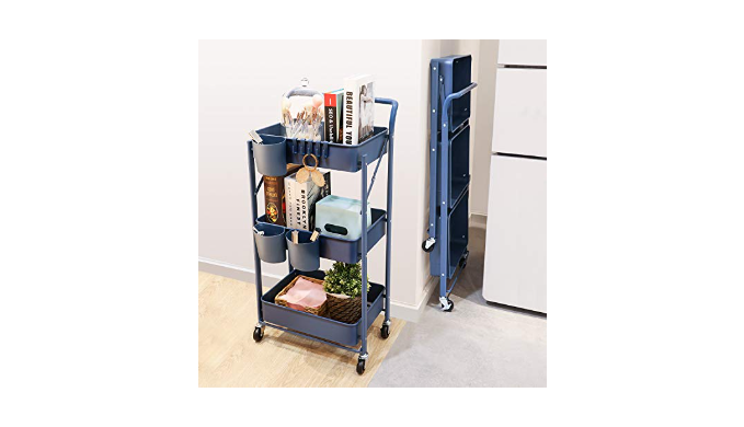 Foldable 3-Tier Bathroom Storage Shelves Rolling Wheels Cart Rack