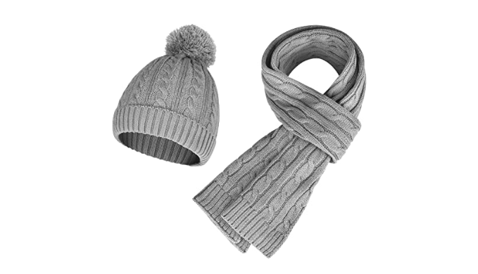 1pc Women's Fashion Style Knit Hat And Scarf Combination With Pom