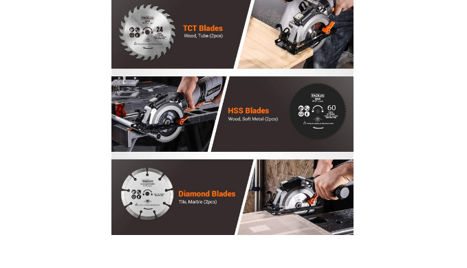 TACKLIFE 6.2A Premium, Electric Mini Circular Saw With 6 Variable