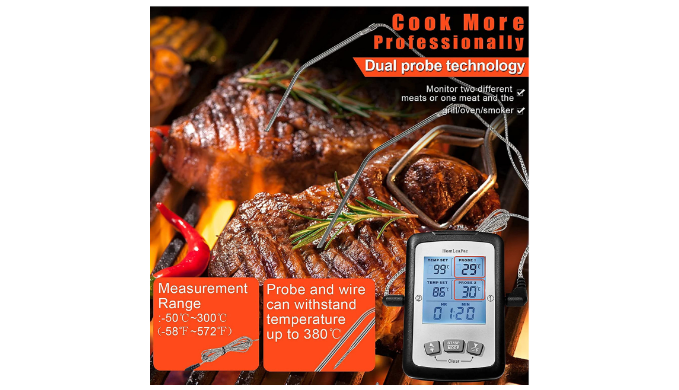 Meat Thermometer, HomLeaFac Dual Probe Digital Instant Read Food Thermometer with Alarm and Calibration Function, Large Backlit Screen Thermometer