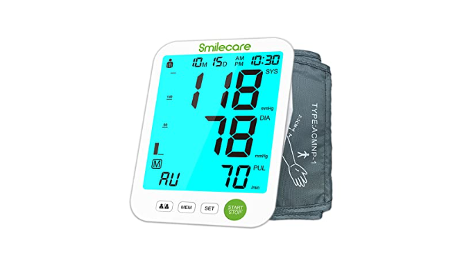 Blood Pressure Monitor Upper Arm, Smilecare Automatic Arm Blood Pressure  Monitors，Accurate BP & Pulse Rate Monitoring Meter with Adjustable Wide  Cuff