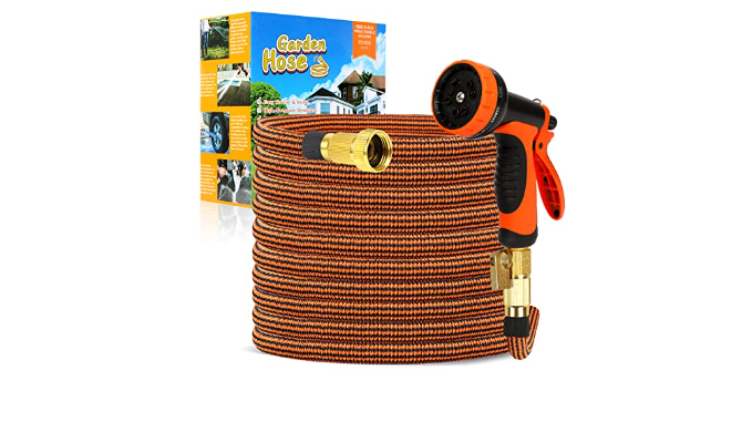 Expandable Garden Hose 50ft with Upgrade 4-Layer Latex Core、3/4 Solid Brass  Fittings & 10 Function Spray Nozzle, Lightweight Flexible Water Hose, No